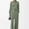 Chemise en viscose stretch vert kaki clair