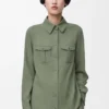 Chemise en viscose stretch vert kaki clair