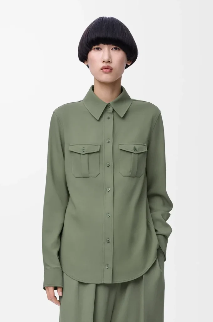 Chemise en viscose stretch vert kaki clair