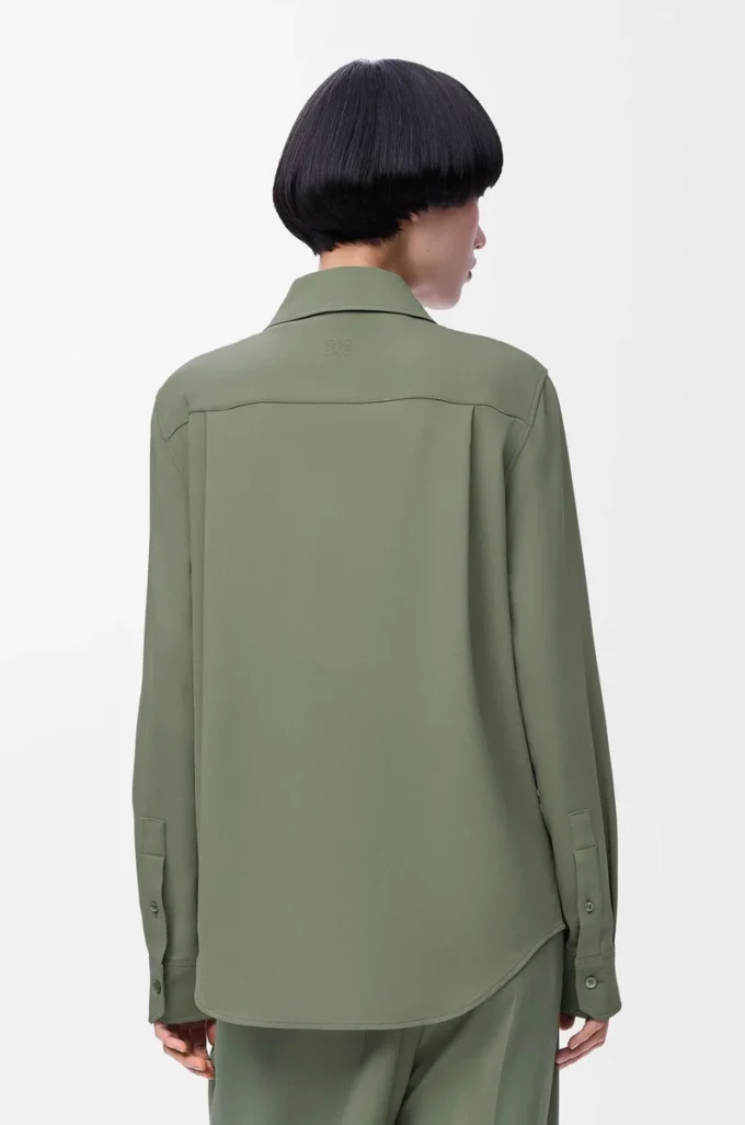 Chemise en viscose stretch vert kaki clair