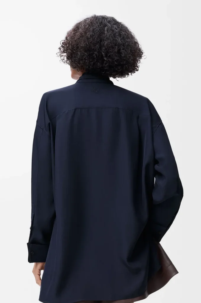Chemise foulard en soie bleu marine