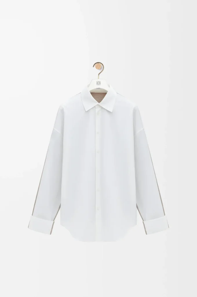 Chemise hybride en coton et laine Blanc/Beige
