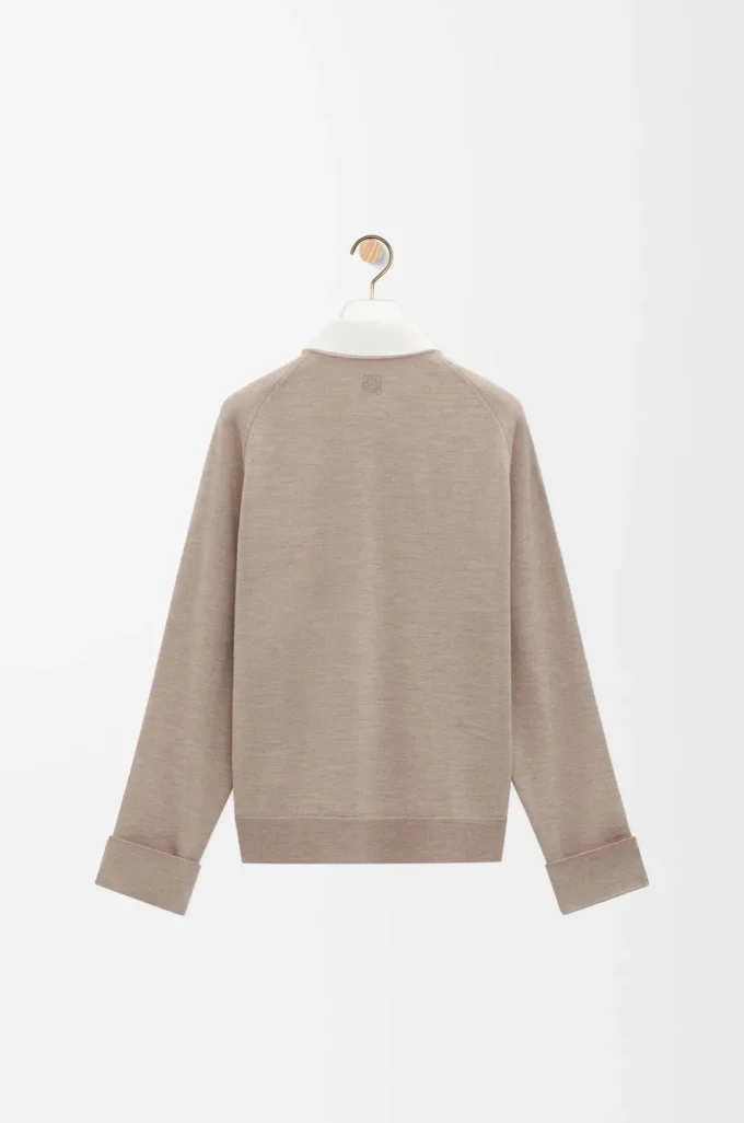 Chemise hybride en coton et laine Blanc/Beige