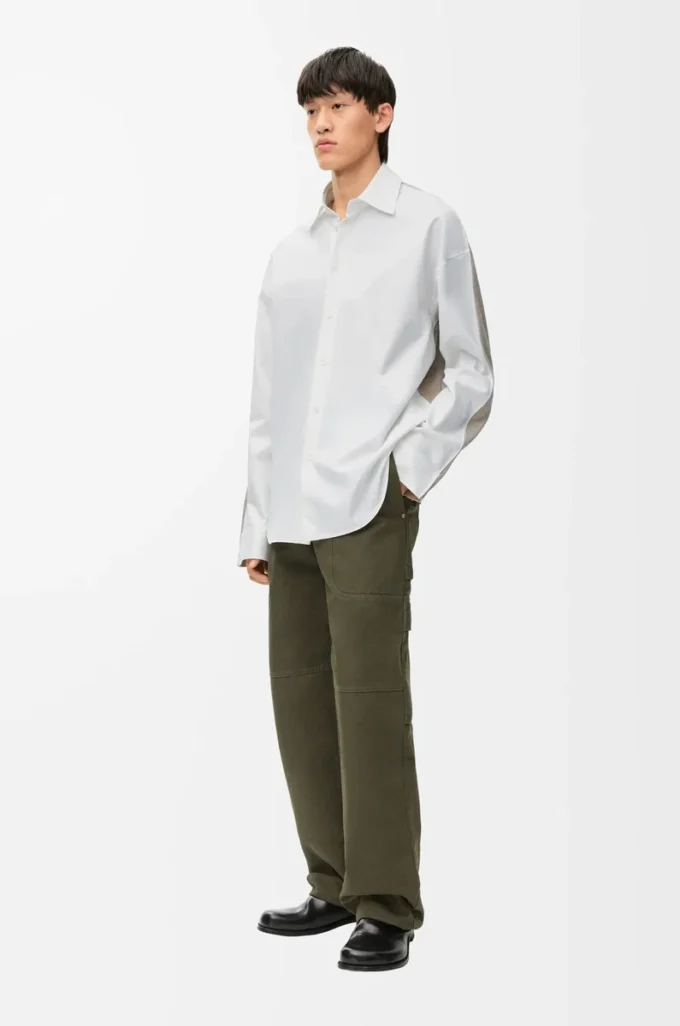 Chemise hybride en coton et laine Blanc/Beige