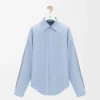 Chemise hybride en coton et laine Bleu clair/Gris