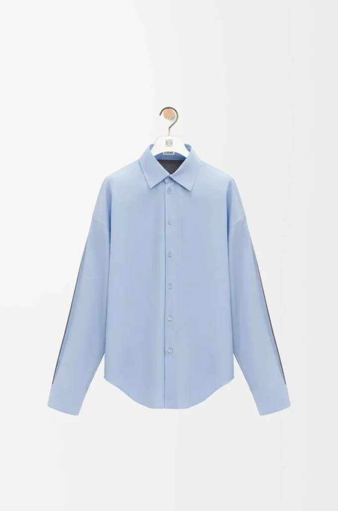 Chemise hybride en coton et laine Bleu clair/Gris