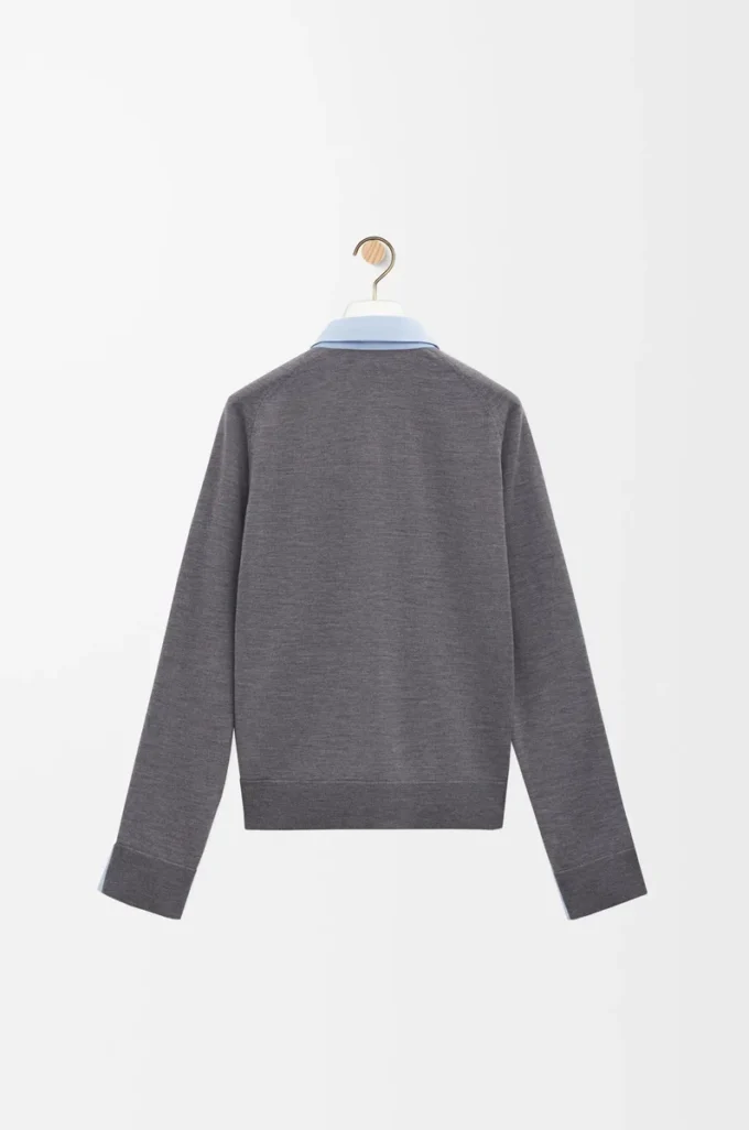 Chemise hybride en coton et laine Bleu clair/Gris