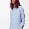 Chemise hybride en coton et laine Bleu clair/Gris