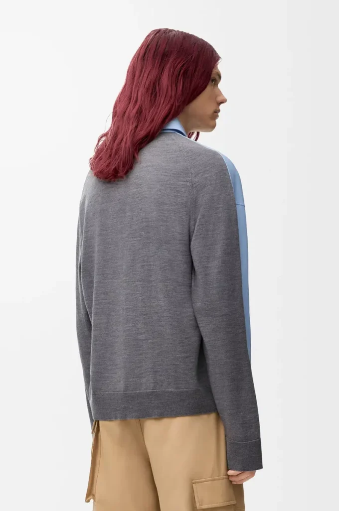 Chemise hybride en coton et laine Bleu clair/Gris