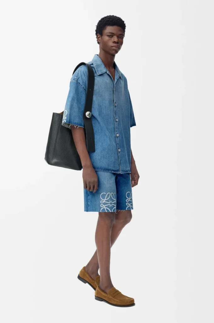 Chemise à manches courtes Anagram en denim Denim délavé
