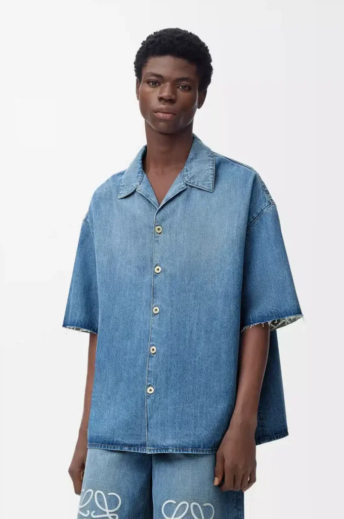 Chemise à manches courtes Anagram en denim Denim délavé