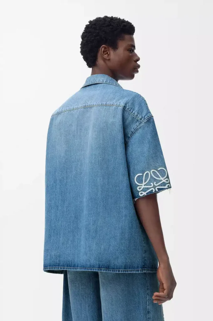 Chemise à manches courtes Anagram en denim Denim délavé