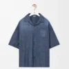 Chemise à manches courtes en coton bleu délavé