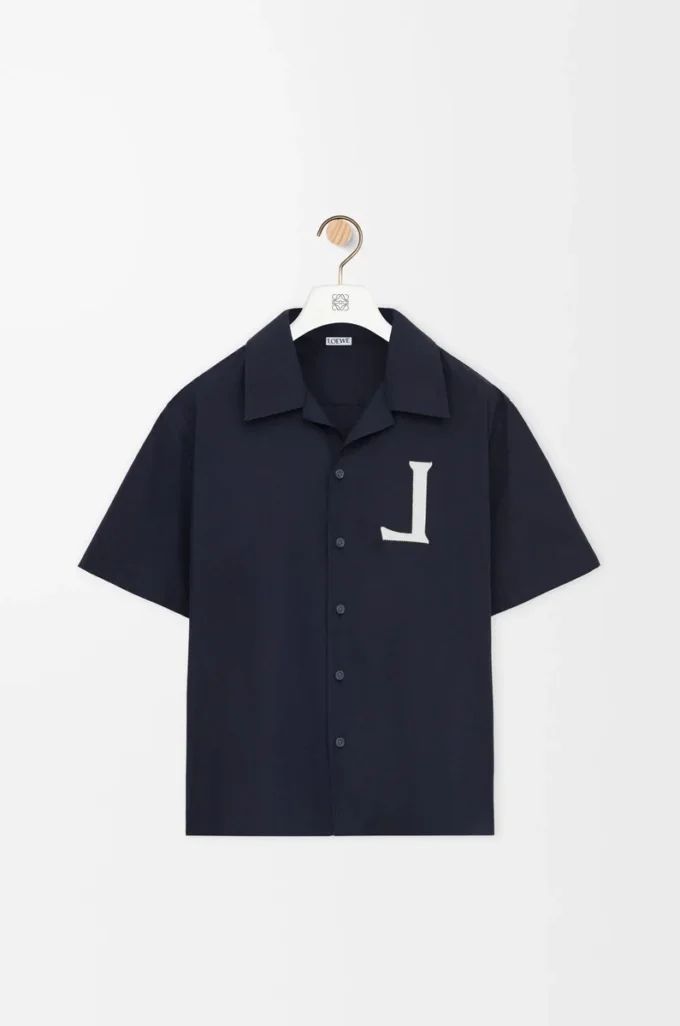 Chemise à manches courtes en coton bleu marine foncé