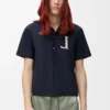 Chemise à manches courtes en coton bleu marine foncé