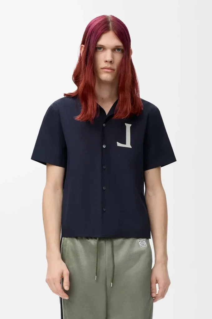 Chemise à manches courtes en coton bleu marine foncé