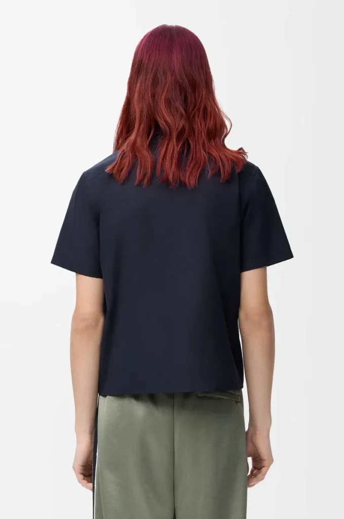 Chemise à manches courtes en coton bleu marine foncé