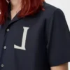 Chemise à manches courtes en coton bleu marine foncé