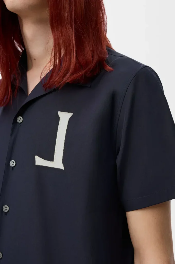 Chemise à manches courtes en coton bleu marine foncé