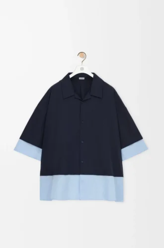 Chemise à manches courtes en coton bleu marine foncé/bleu clair