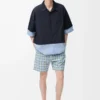 Chemise à manches courtes en coton bleu marine foncé/bleu clair Chemise à manches courtes en coton bleu marine foncé/bleu clair