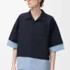 Chemise à manches courtes en coton bleu marine foncé/bleu clair Chemise à manches courtes en coton bleu marine foncé/bleu clair
