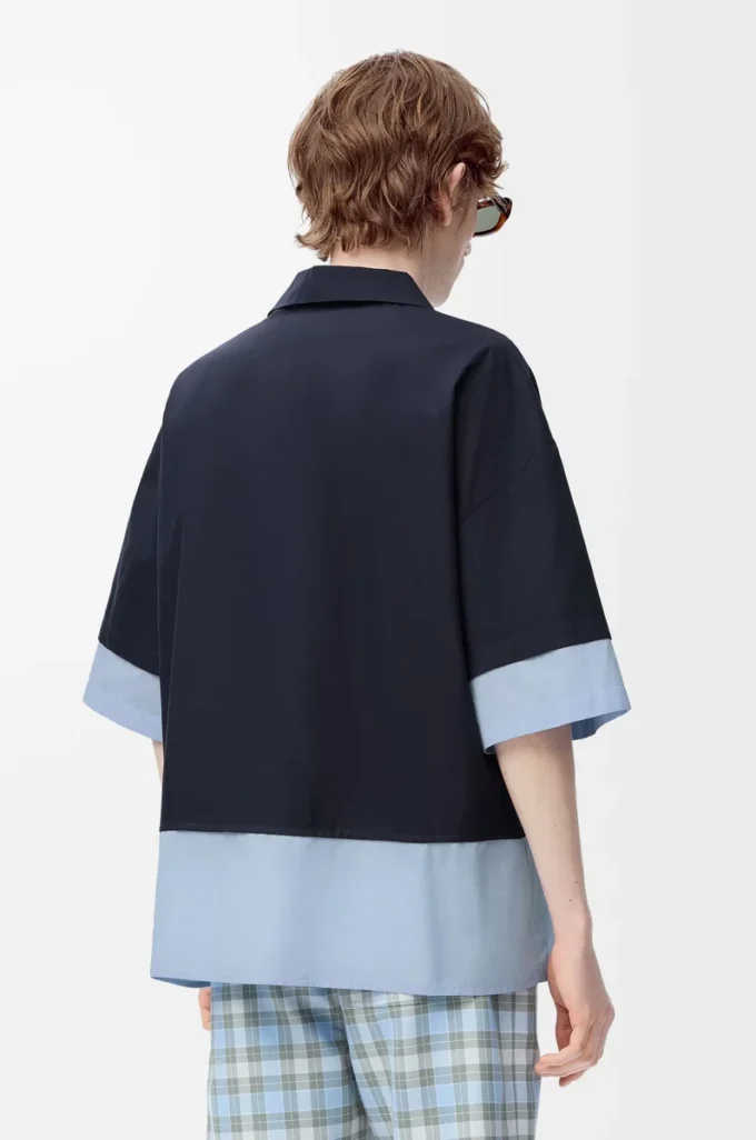 Chemise à manches courtes en coton bleu marine foncé/bleu clair Chemise à manches courtes en coton bleu marine foncé/bleu clair