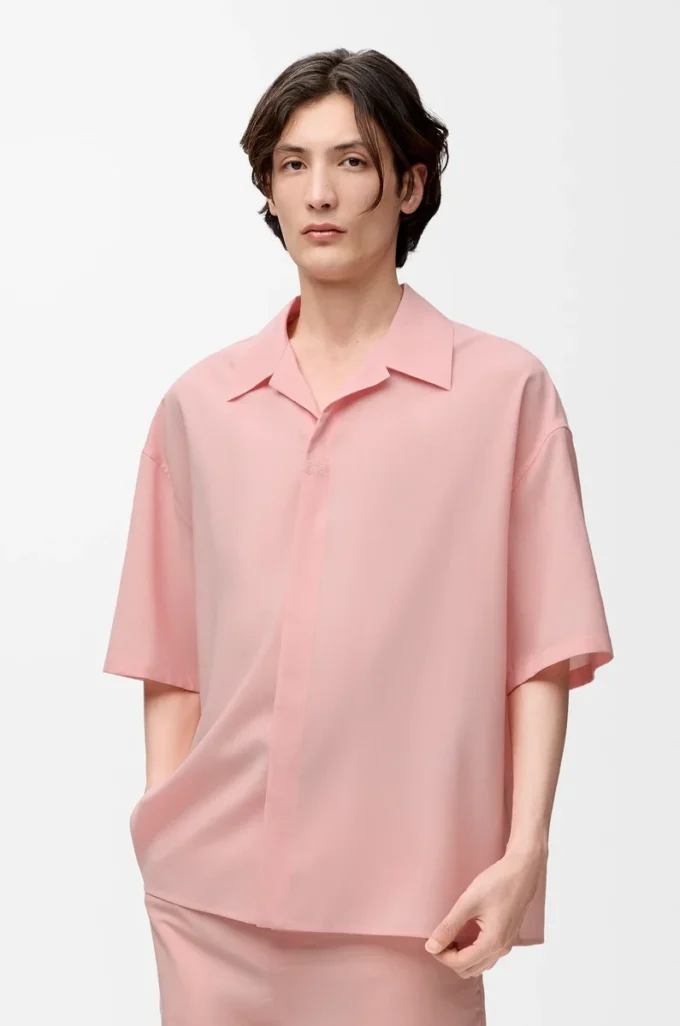 Chemise à manches courtes en laine Corail