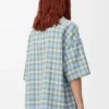 Chemise à manches courtes en laine mélangée bleu clair/blanc Chemise à manches courtes en laine mélangée bleu clair/blanc