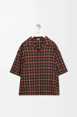Chemise à manches courtes en laine mélangée Orange/Noir