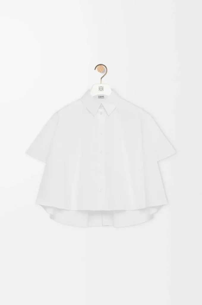 Chemise trapèze à manches courtes en coton blanc