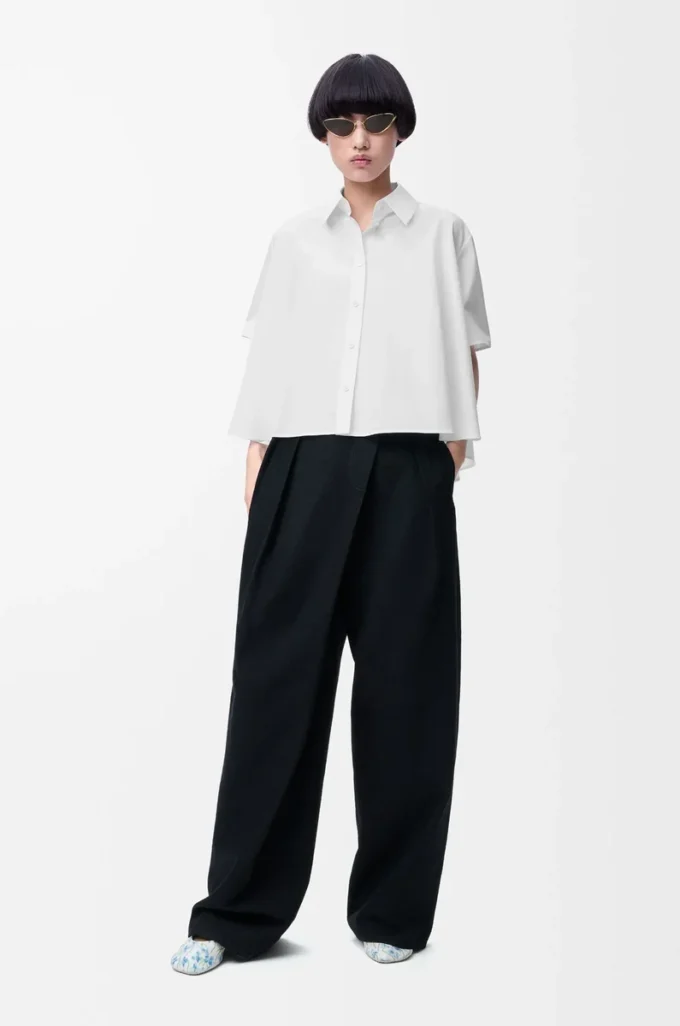 Chemise trapèze à manches courtes en coton blanc