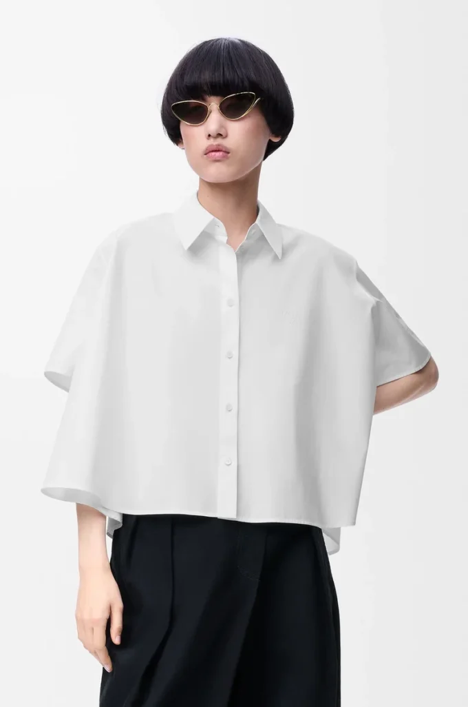 Chemise trapèze à manches courtes en coton blanc