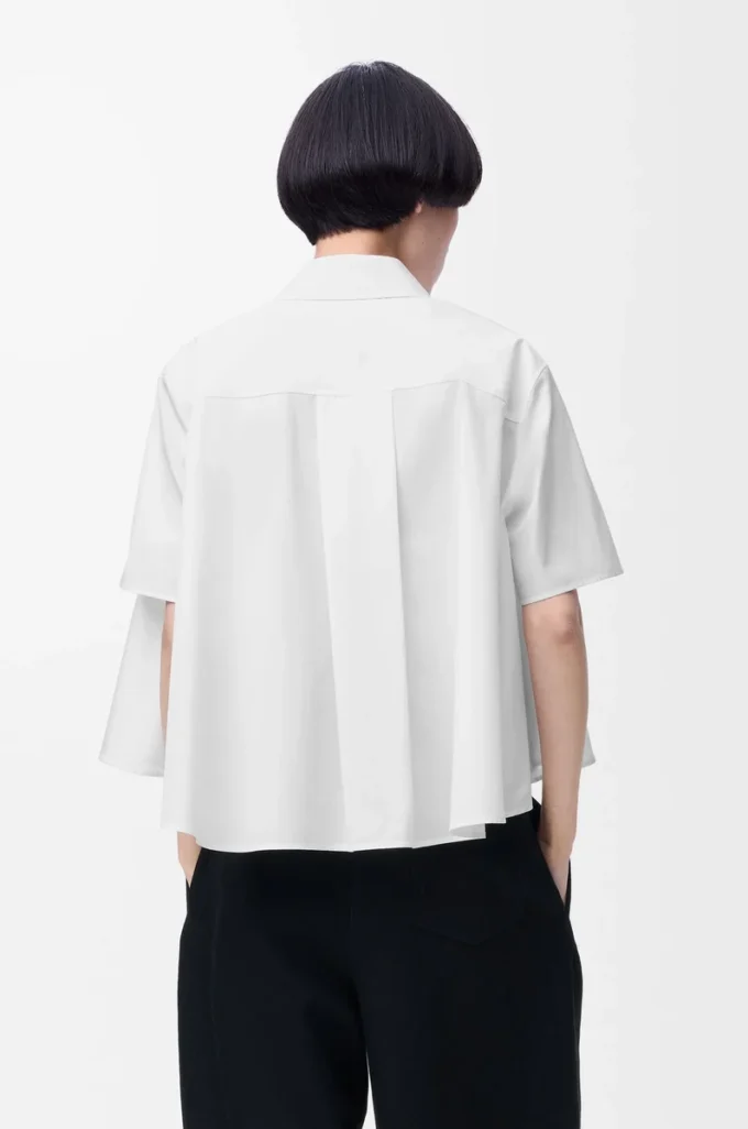 Chemise trapèze à manches courtes en coton blanc