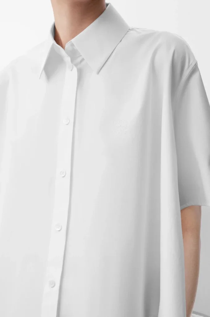 Chemise trapèze à manches courtes en coton blanc