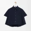 Chemise trapèze à manches courtes en coton bleu marine