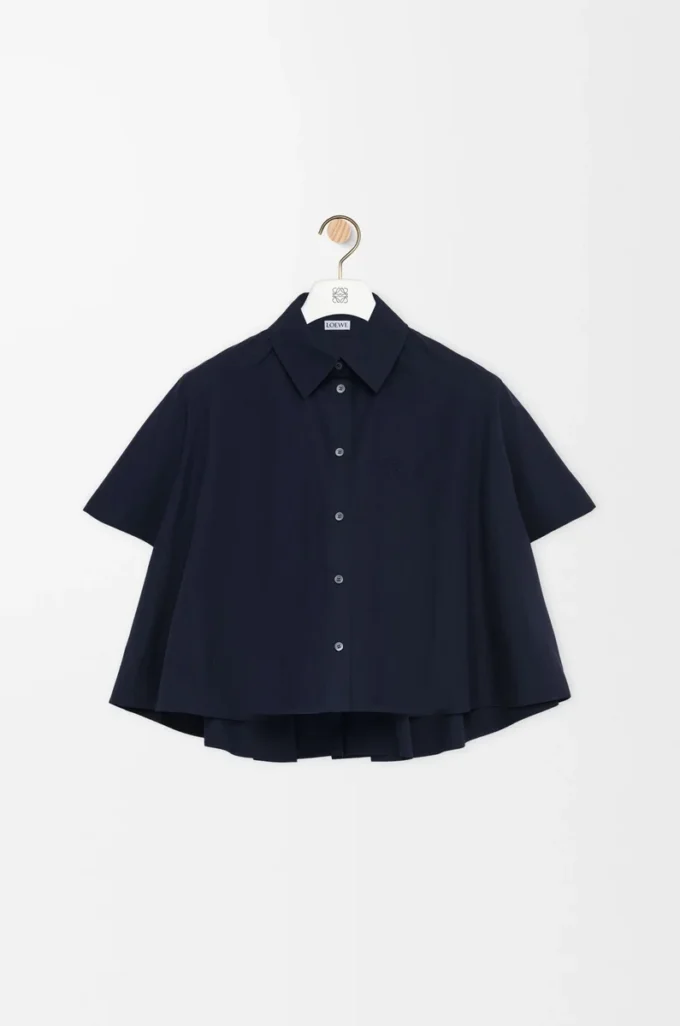 Chemise trapèze à manches courtes en coton bleu marine