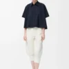 Chemise trapèze à manches courtes en coton bleu marine
