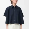 Chemise trapèze à manches courtes en coton bleu marine