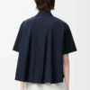 Chemise trapèze à manches courtes en coton bleu marine