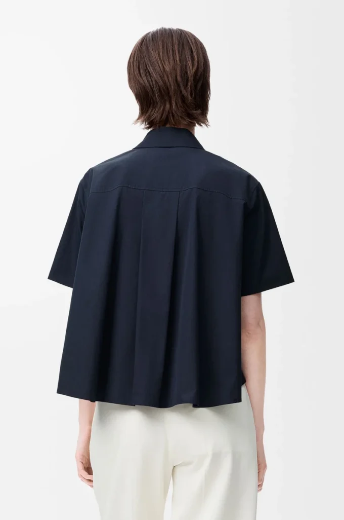 Chemise trapèze à manches courtes en coton bleu marine
