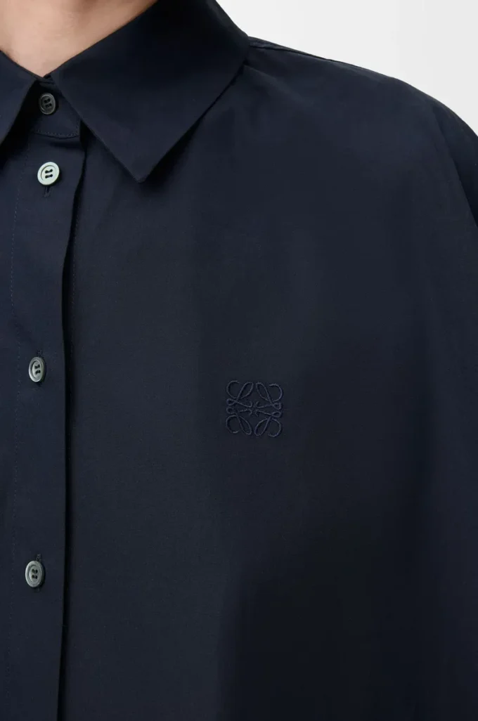 Chemise trapèze à manches courtes en coton bleu marine
