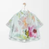 Chemise trapèze à manches courtes en coton et soie Bleu clair/Multicolore