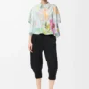 Chemise trapèze à manches courtes en coton et soie Bleu clair/Multicolore