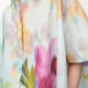 Chemise trapèze à manches courtes en coton et soie Bleu clair/Multicolore