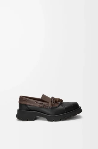 Derby Bobby en cuir de veau et cuir de veau tanné végétal Noir/Cacao