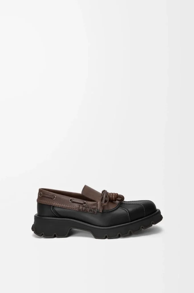 Derby Bobby en cuir de veau et cuir de veau tanné végétal Noir/Cacao