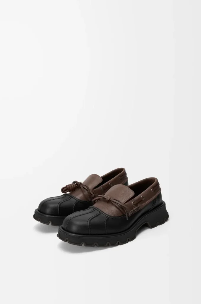 Derby Bobby en cuir de veau et cuir de veau tanné végétal Noir/Cacao