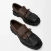 Derby Bobby en cuir de veau et cuir de veau tanné végétal Noir/Cacao