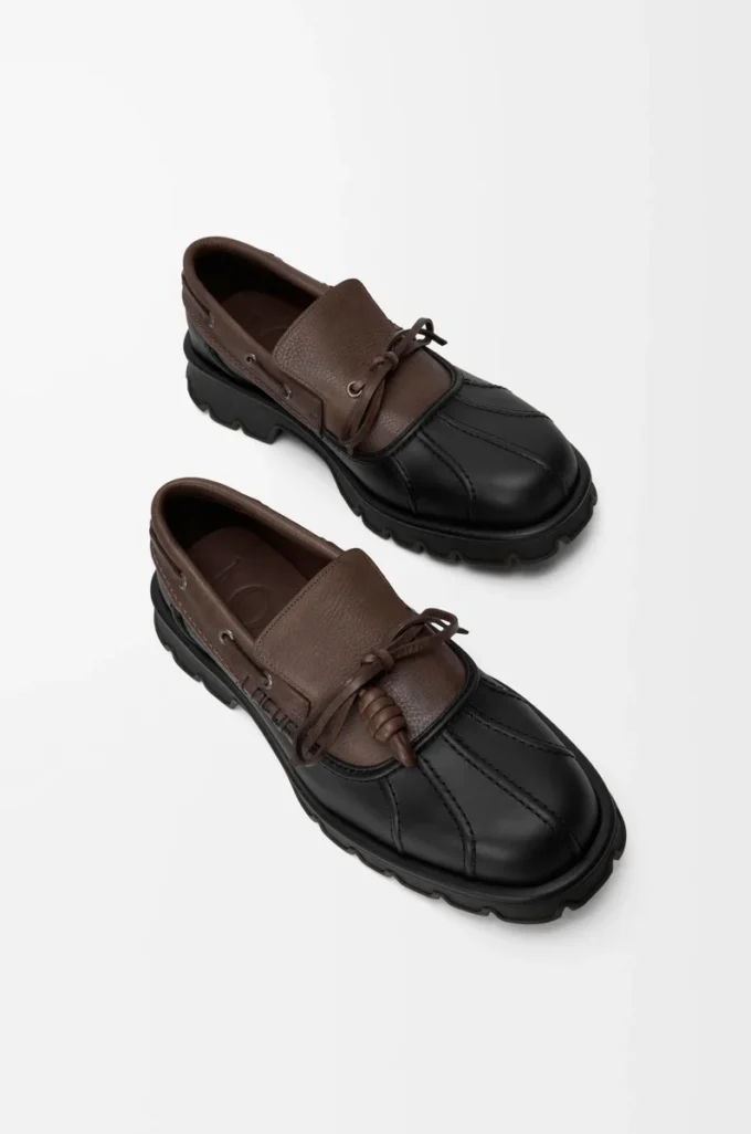 Derby Bobby en cuir de veau et cuir de veau tanné végétal Noir/Cacao